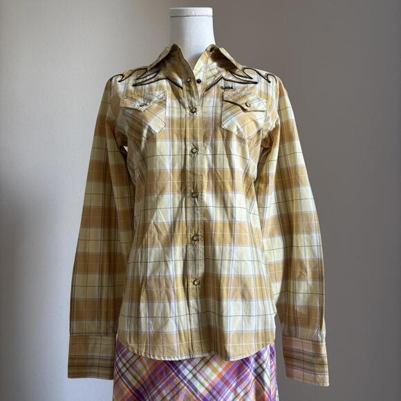 yellow plaid western button up - Picture 1 of 8